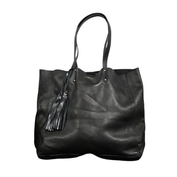 Fiore Genuine Leather Made In Italy Black Tote Purse, Double Handles - Picture 1 of 7